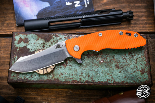 Rick Hinderer Knives XM-18 3.5" Skinner Folding Knife Orange G10, Stonewash Blue Titanium