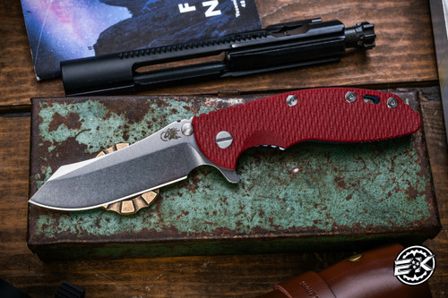 Rick Hinderer Knives XM-18 3.5" Skinner Folding Knife Red G10, Stonewash Blue Titanium