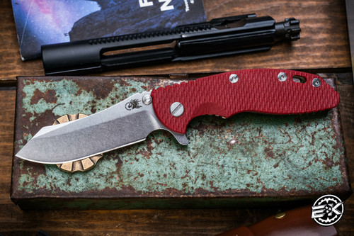 Rick Hinderer Knives XM-18 3.5" Skinner Folding Knife Red G10, Stonewash Bronze Titanium 