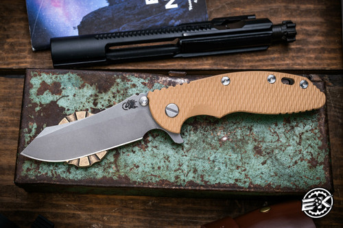 Rick Hinderer Knives XM-18 3.5" Skinner Folding Knife Coyote G10, Battle Bronze Titanium