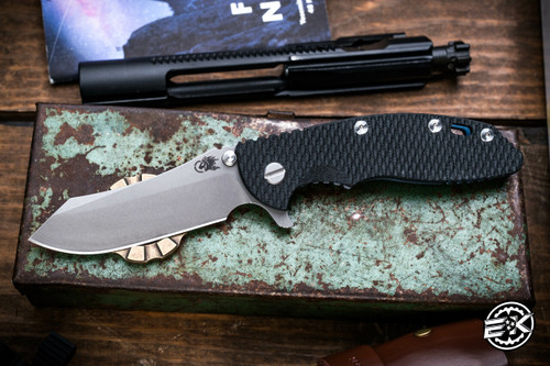 Rick Hinderer Knives XM-18 3.5" Skinner Folding Knife Black G10, Battle Blue Titanium