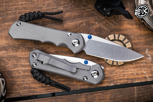 Left Hand-Chris Reeve Knives Small Inkosi Folding Knife Titanium/Blue Accents 2.8" MagnaCut Drop Point Stonewash SIN-1001