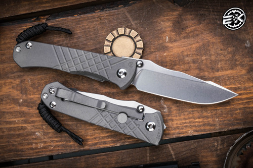 Left Hand-Chris Reeve Knives Umnumzaan Folding Knife Sandblasted Titanium 3.6" MagnaCut Drop Point Stonewash UMN-1001