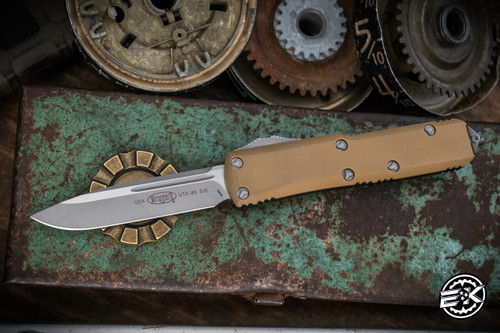PREOWNED-Microtech UTX-85 Tan G10 OTF Auto Knife  S/E 3" Apocalyptic SW 231-10APGTTAS