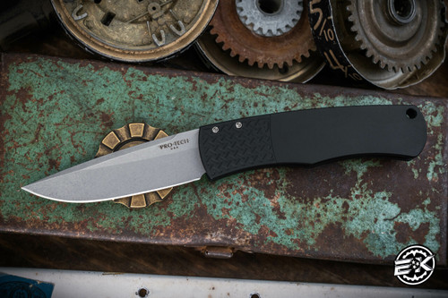 PREOWNED-Protech Whiskers BR-1.3 Black Aluminum Bolster Release Automatic Knife 3" Drop Point Stonewash