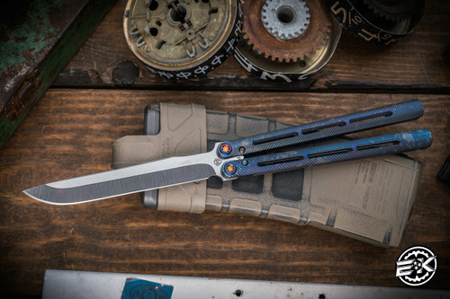 Medford Viceroy Balisong Butterfly Knife Flamed Galaxy Titanium 4.8" Drop Point Tumbled