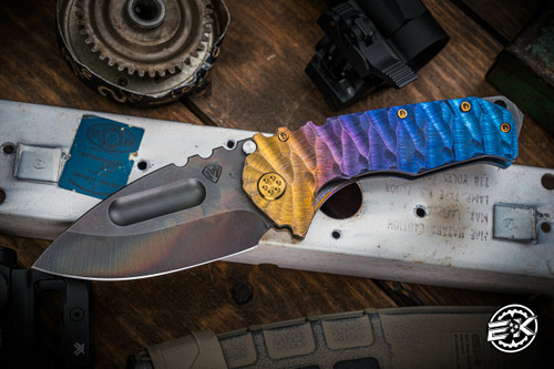 Medford Praetorian Ti Folding Knife Predator Sculpted Blue-Violet-Bronze Fade Titanium 3.75" Vulcan Drop Point