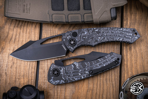 Heretic Knives Pariah Manual Button Lock Folding Knife White Camo Carbon 4" MagnaCut DLC  H046-6A-WT/CC