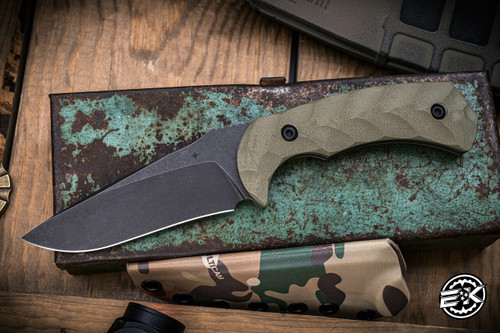 Toor Knives Mullet Fixed Blade Knife Textured Covert Green G10 4.0" Drop Point Blackwash