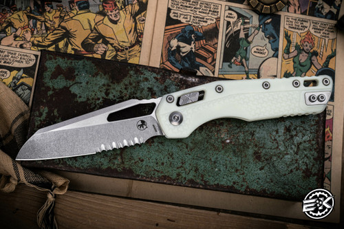 Microtech Standard Issue "MSI" Ram-LOK Manual Folding Knife White 3.85" Stonewash Serrated 210T-11PMWH