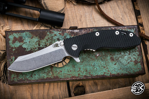 Rick Hinderer Knives XM-18 3.5" Skinner Folding Knife Black G10, Stonewash 