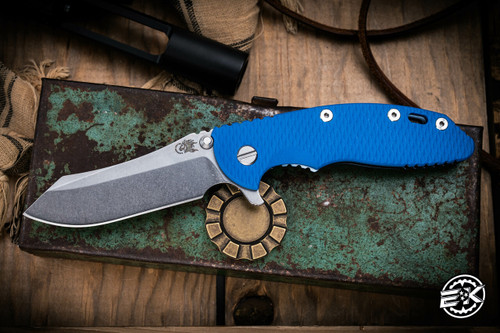 Rick Hinderer Knives XM-18 3.5" Skinner Folding Knife Blue  G10, Stonewash Blue