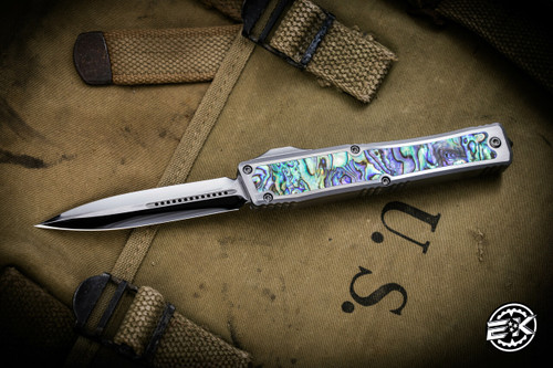 Heretic Knives Custom NYX Stainless Abalone Inlay OTF Automatic Knife Stainless Steel Abalone Inlay 3.7" Dagger Mirror Polish