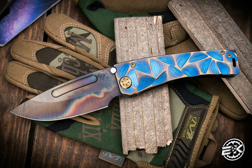 Medford Marauder-H Folding Knife Bronze/Blue Stained Glass Sculpted Titanium 3.75" Vulcan Drop Point