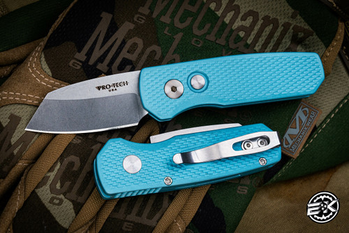 ProTech Runt 5 Automatic Knife Tiffany Blue 1.9" MagnaCut Reverse Tanto Stonewash R5405-T