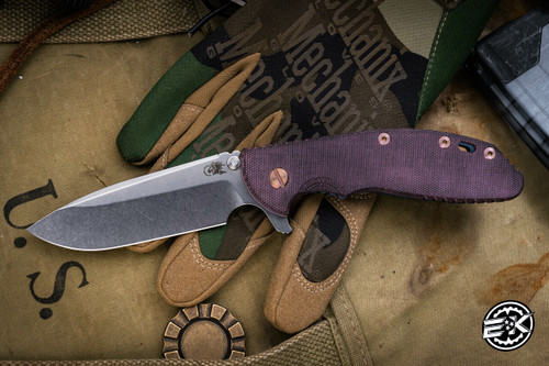 Rick Hinderer Knives XM-24 4.0" Spearpoint Knife Burgundy G10, Battle Blue