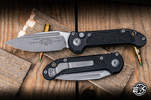 Microtech LUDT Gen III Automatic Folding Knife Black Aluminum/Grip Inlay 3.4" M390 Apocalyptic Stonewash 1135-10AP