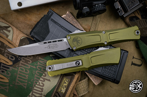 Microtech Combat Troodon Gen III OD Green OTF Automatic Knife 4" Drop Point Apocalyptic Stonewash 1143-10APOD