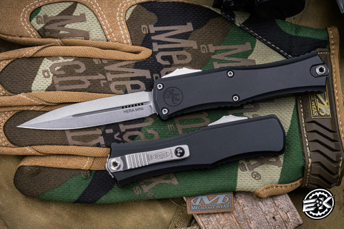 Microtech Hera II Mini OTF Automatic Knife Black 3" Dagger Stonewash 1702M-10
