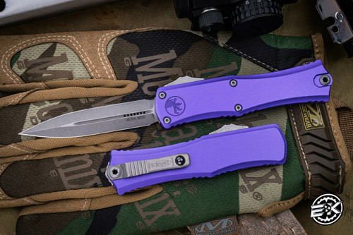 Microtech Hera Mini OTF Automatic Knife Purple 3" Dagger Apocalyptic Stonewash 1702M-10APPU