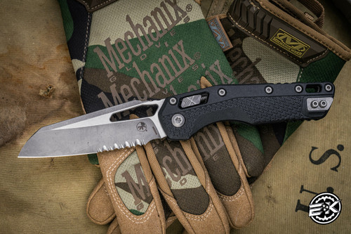 PREOWNED-Microtech Standard Issue "MSI" Ram-LOK Manual Folding Knife Black 3.85" Apocalyptic Stonewash Serrated 210T-11APPMBK