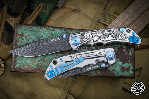 Spartan Blades SHF Custom Harsey Folder Knife Memento Mori Engraved Titanium 4" Damascus  SF5