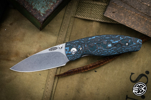Three Rivers Manufacturing NEUTRON 2 Folding Knife Arctic Blue Fat Carbon 3" Mike Irie MagnaCut Stonewash 