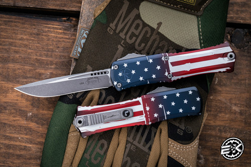 Microtech Hera Mini OTF Knife American Flag 3" Dagger Apocalyptic Stonewash 1702M-10FLAGS