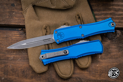 Microtech Hera Mini OTF Automatic Knife Blue 3" Dagger Apocalyptic Stonewash 1702M-10APBL