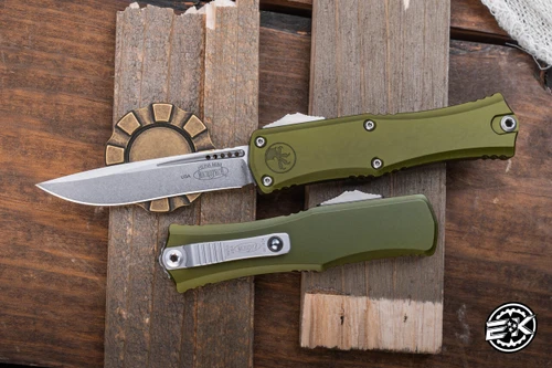 Microtech Hera II Mini OTF Automatic Knife OD Green Aluminum 3" M390 Recurve Stonewash 1705M-10OD