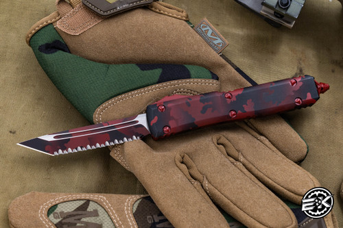 Microtech Ultratech Red Camo Cerakote OTF Automatic Knife 3.4" Tanto Serrated 123-3RCS