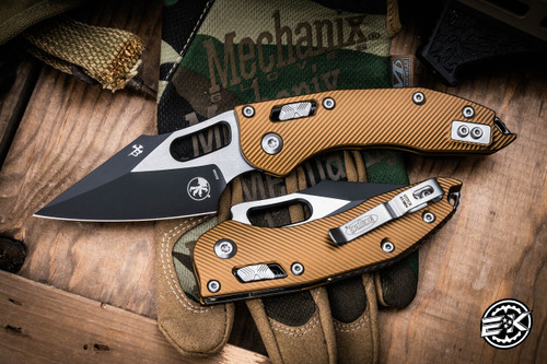 Microtech/Borka Blades Stitch Ram-LOK Manual Folder Tan Fluted Aluminum 3.75" Black 169RL-1FLTA