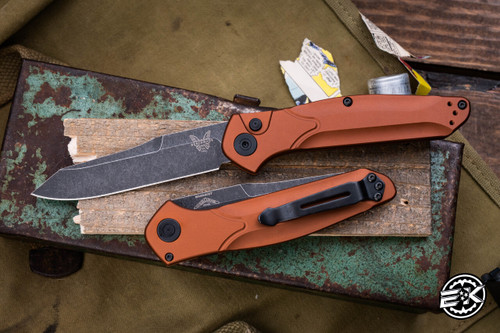 Benchmade Osborne Automatic Folding Knife Burnt Copper Aluminum 3.4" MagnaCut Reverse Tanto Battlewash DLC  9400BK-03