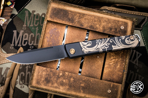 Medford Gentleman Jack (GJ-2) Slip Joint Knife DLC/Gold "Laurel Leaf Filigree" Titanium 3.1" Drop Point DLC