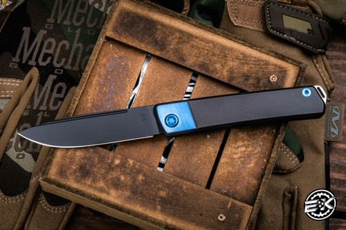 Medford Gentleman Jack (GJ-2) Slip Joint Titanium Knife Black w/ Brushed Blue Bolster 3.1" Drop Point DLC