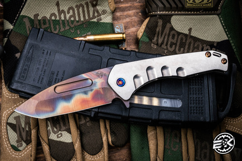 Medford Praetorian Slim Flipper Folding Knife Blasted Tumbled Titanium 3.3" Vulcan Tanto
