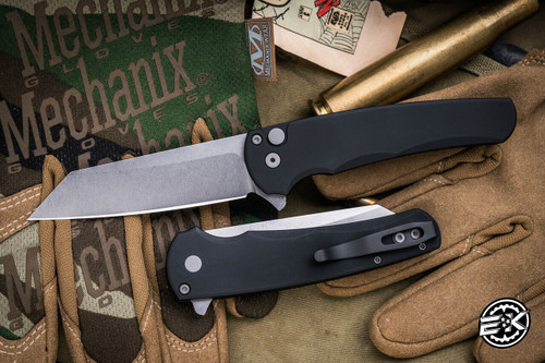ProTech Malibu Manual Flipper Knife Black Aluminum 3.25" MagnaCut Reverse Tanto Stonewash 5401