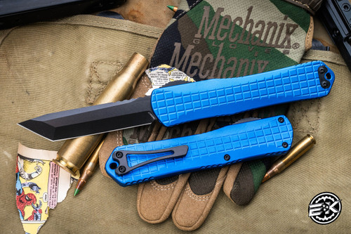  Heretic Knives Manticore X OTF Knife Blue Grenade Grip 3.75" Tanto DLC H031F-6A-BLU