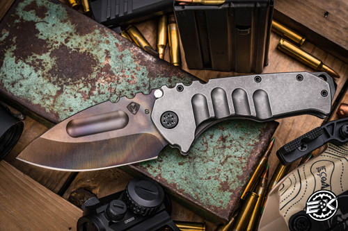 Medford Praetorian Ti Folding Knife Old-School Tumbled Titanium 3.75" 3V Vulcan Drop Point