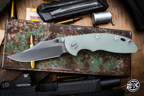 Hinderer Knives XM-18 3.5" Bowie Non Flipper Folding Knife Translucent Green G10, Stonewash Blue