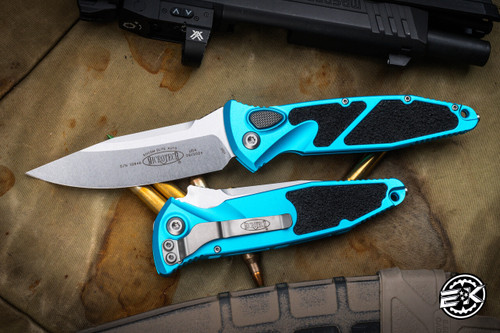 Microtech Socom Elite Automatic Folding Knife Turquoise Aluminum 4" M390 Drop Point Stonewash 160A-10TQ