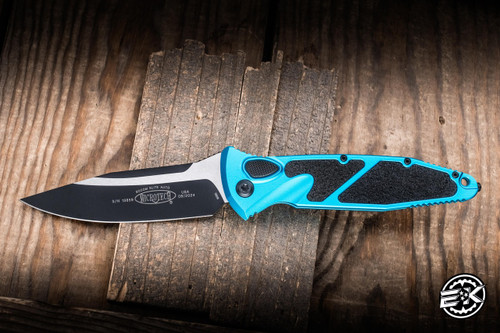 Microtech Socom Elite Automatic Folding Knife Turquoise/Grip Inlay 4" M390 Black 160A-1TQ