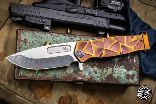 Medford USMC FF Fighter Flipper Folding Knife CuRose Stained Glass Sculpted Titanium 4.25" Drop Point 