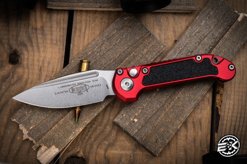 Microtech LUDT Gen III Automatic Folding Knife Red Aluminum/Grip Inlay 3.4" M390 Drop Point Stonewash 1135-10RD