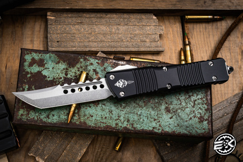 Preowned-Microtech Combat Troodon Hellhound OTF Automatic Knife 3.8" Stonewash  219-10S