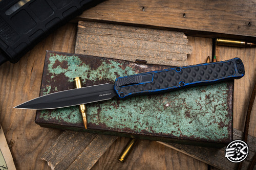Preowned-Heretic Knives "Cleric 2" OTF Breakthrough Blue Aluminum/Textured Black Stainless Inlay 4.25" Black Dagger H020-4A-BLU
