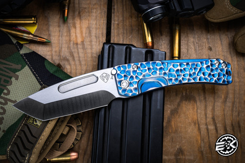 Medford Slim Midi Folding Knife Blue/Silver Peaks & Valleys Sculpted Titanium 3.25" Tanto Satin