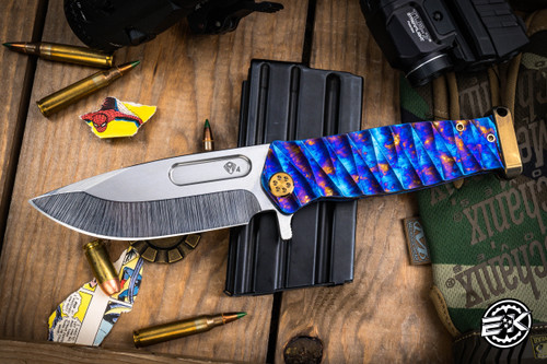 Medford USMC FF Fighter Flipper Folding Knife SpongeAno Lightning Sculpted Titanium 4.25" Drop Point 