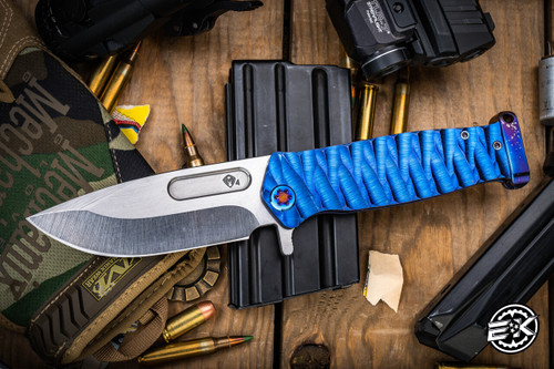 Medford USMC FF Fighter Flipper Folding Knife Dark Blue Predator Sculpted Titanium 4.25" Drop Point 