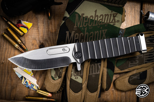 Medford USMC FF Fighter Flipper Folding Knife Black/Silver Gator Belly Sculpted Titanium 4.25" Drop Point 